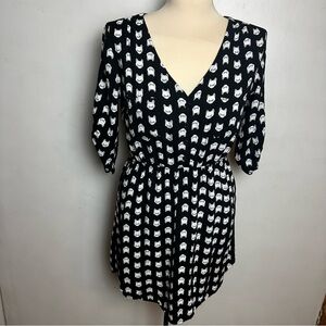 Mimi Chica Cat Mini Dress Women's Medium Black White Pockets Button Front